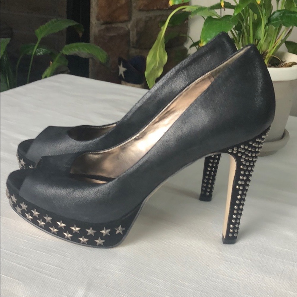 Reba black rhinestone platform heels